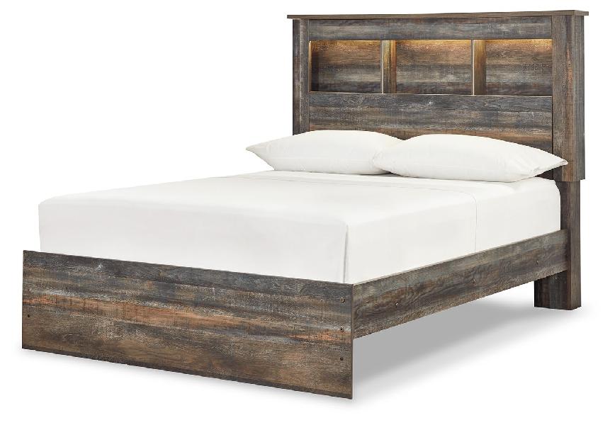 Image of Drystan - Full Panel Bookcase Bed - Brown / Beige