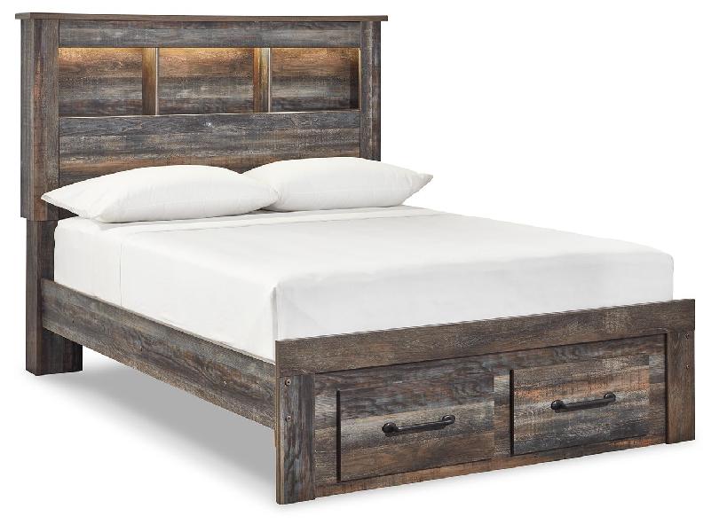 Image of Drystan - Full Bookcase Bed With 2 Storage Drawers - Brown / Beige