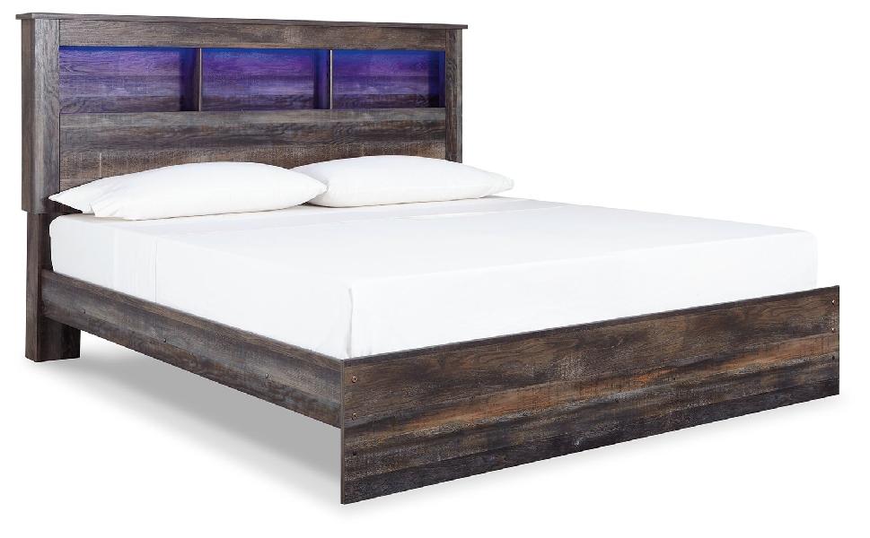 Image of Drystan - King Panel Bookcase Bed - Brown / Beige