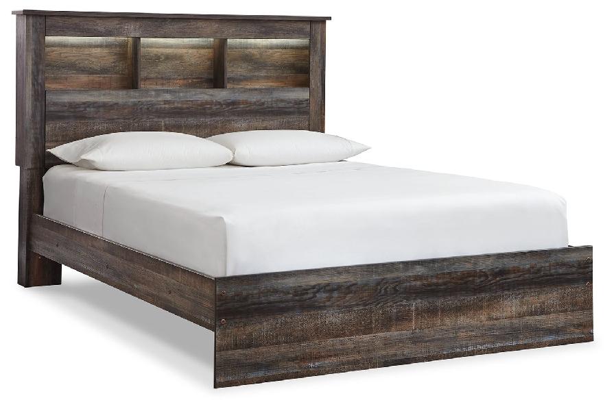 Image of Drystan - Queen Panel Bookcase Bed - Brown / Beige