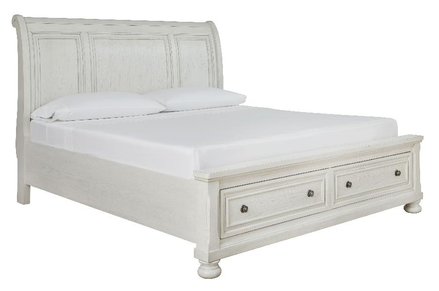 Image of Robbinsdale - King Sleigh Bed With 2 Storage Drawers - Antique White