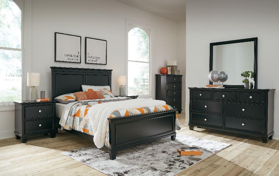 Image of Lanolee - 7 Pc. - Dresser, Mirror, Full Panel Bed, 2 Nightstands - Black