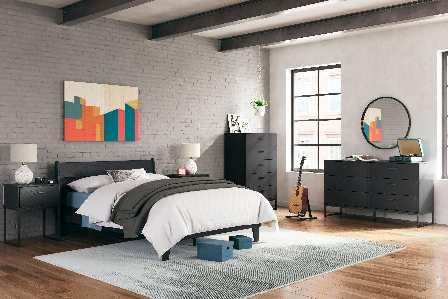 Image of Socalle - 5 Pc. - Dresser, Full Panel Platform Bed, 2 Nightstands - Black