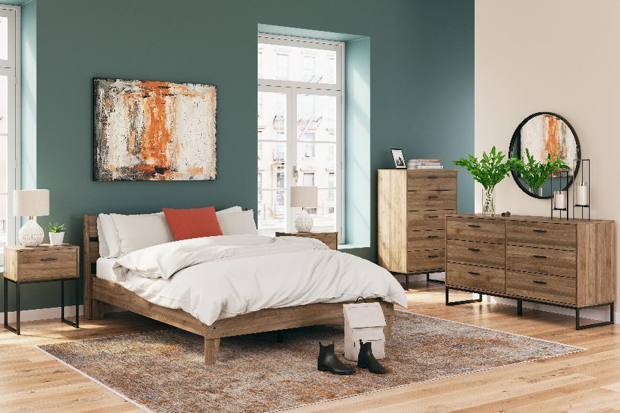 Image of Deanlow - 6 Pc. - Dresser, Chest, Full Platform Panel Bed, 2 Nightstands - Honey