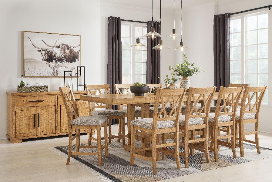 Image of Havonplane - 12 Pc. - Counter Extension Table, 10 Upholstered Barstools, Server - Brown