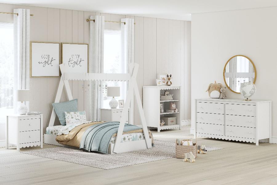 Image of Hallityn - 3 Pc. - Bookcase, Dresser, Twin Tent Complete Bed - White