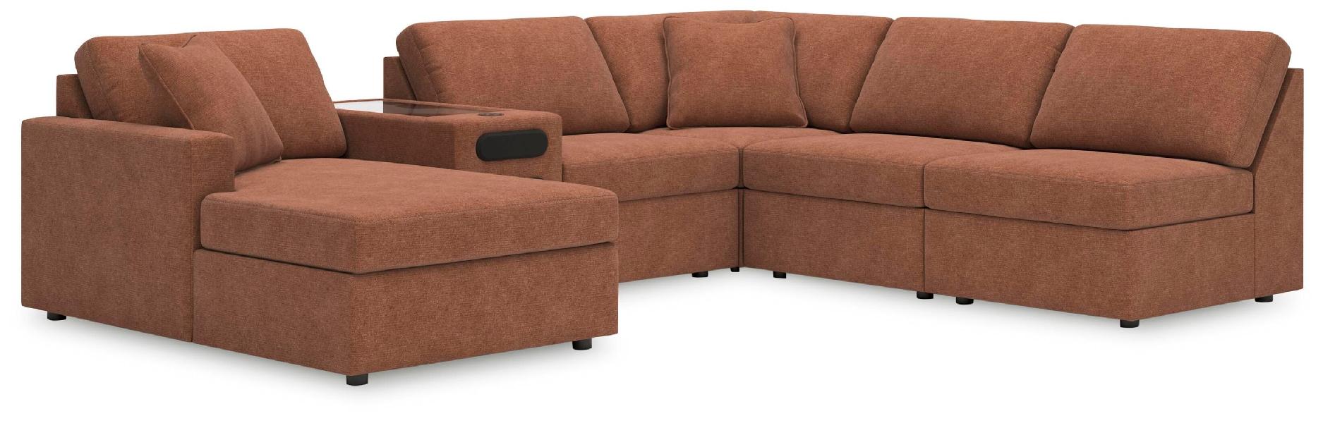 Image of Modmax - 6-Piece Sectional With Laf Corner Chaise And Audio System Console - Spice