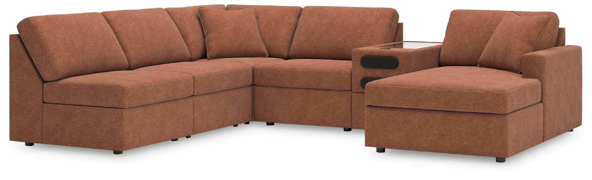 Image of Modmax - 6-Piece Sectional With Raf Corner Chaise And Audio System Console - Spice