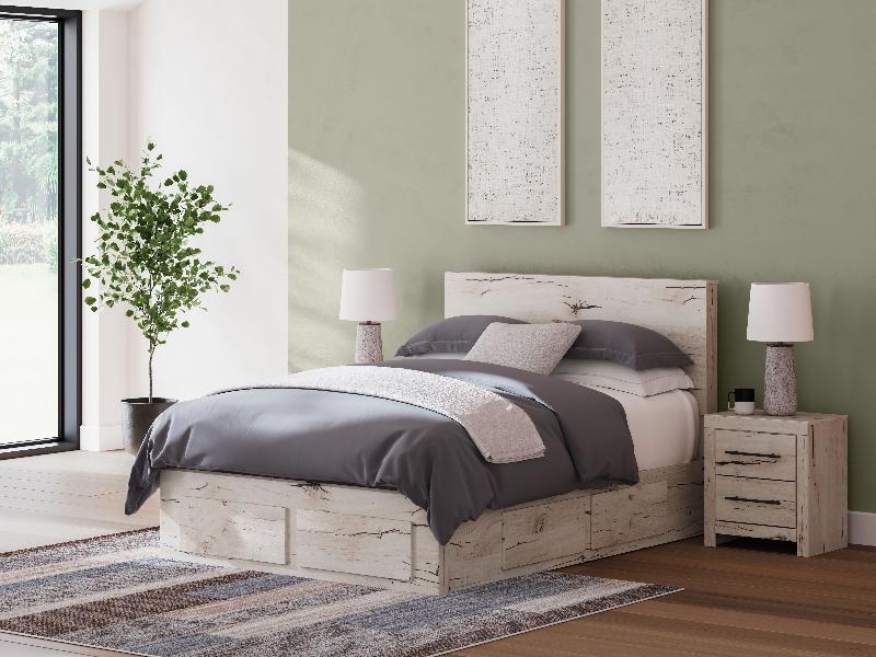 Image of Lawroy - Queen Panel Bed With Storage Footboard And 2 Under Bed Storage Units - Light Natural