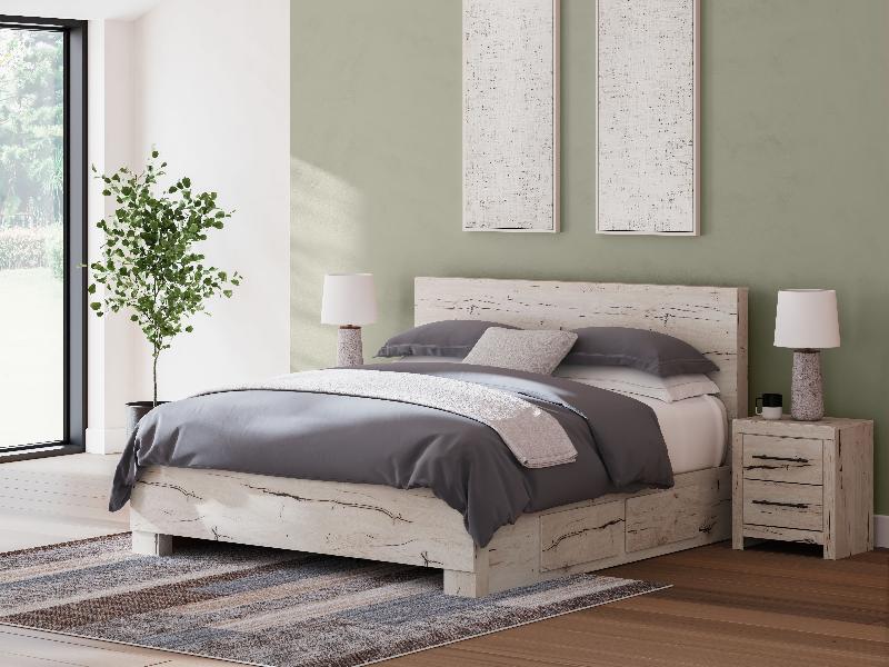 Image of Lawroy - King Panel Bed With 2 Under Bed Storage Units - Light Natural
