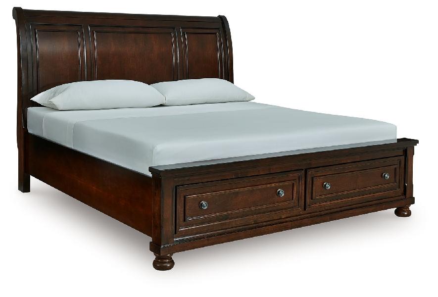 Image of Porter - King Sleigh Storage Bed - Rustic Brown