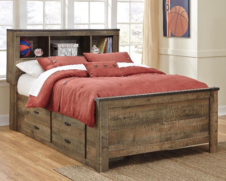 Image of Trinell - Full Bookcase Bed With 2 Sided Storage - Brown