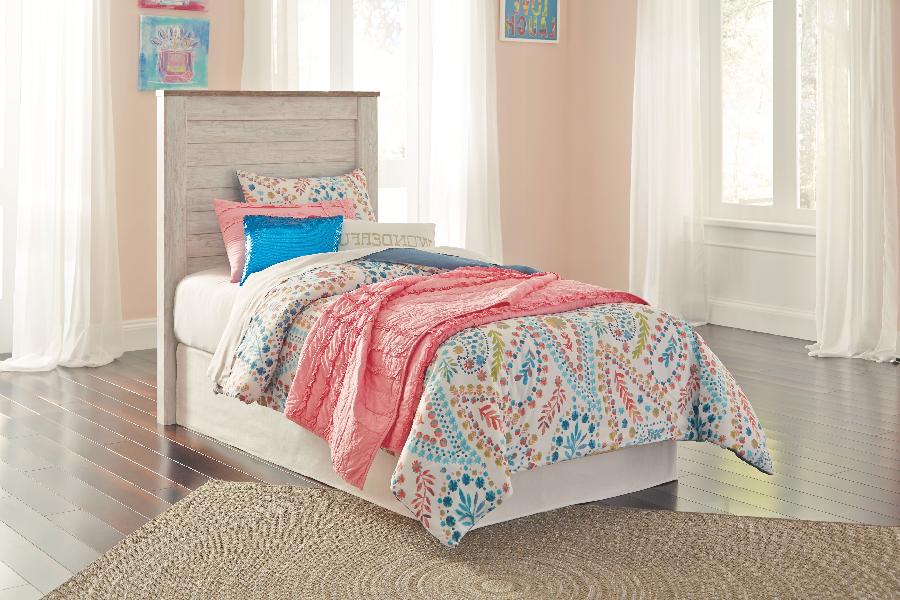 Image of Willowton - Twin Panel Headboard with Bolt on Bed Frame - Whitewash