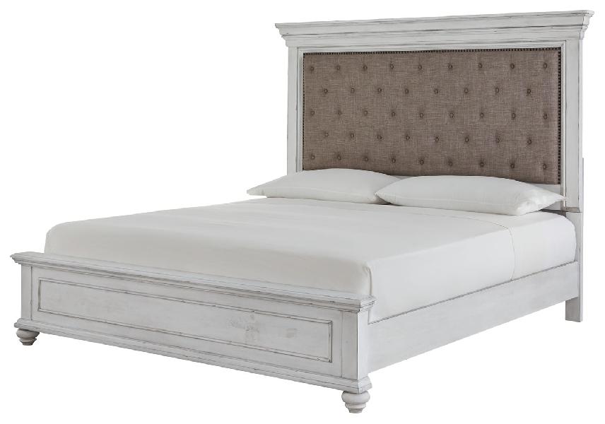 Image of Kanwyn - King Upholstered Panel Bed - Whitewash