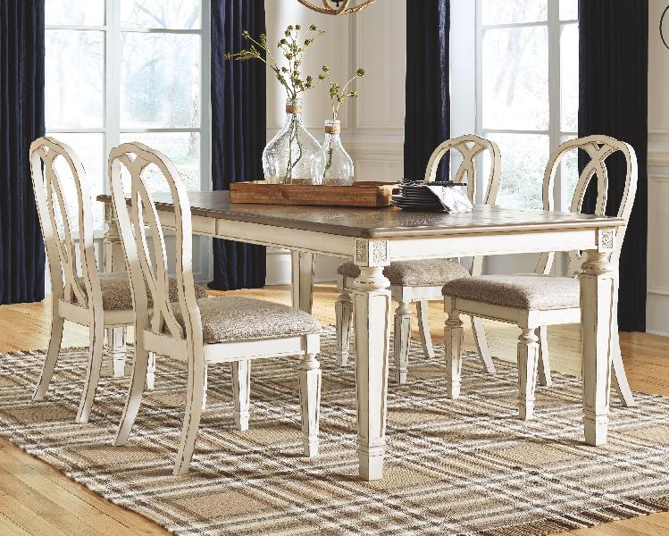 Image of Realyn - 5 Pc. - Extension Table, 4 Ribbonback Side Chairs - White