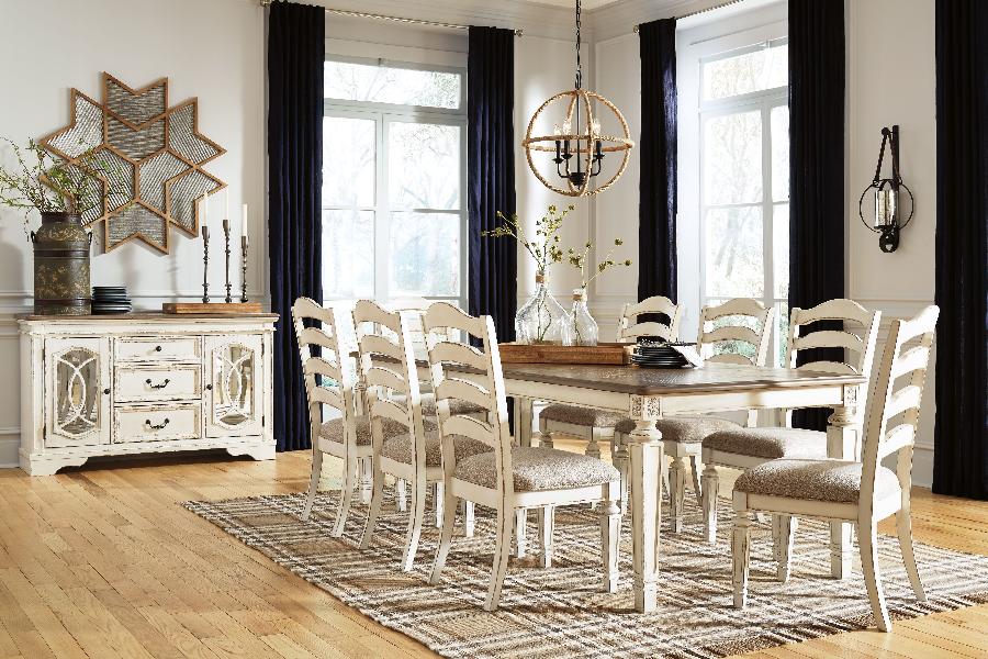 Image of Realyn - 9 Pc. - Extension Table, 8 Ladderback Side Chairs - White