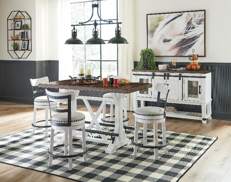 Image of Valebeck - 6 Pc. - Counter Table, 4 Swivel Barstools, Server - White
