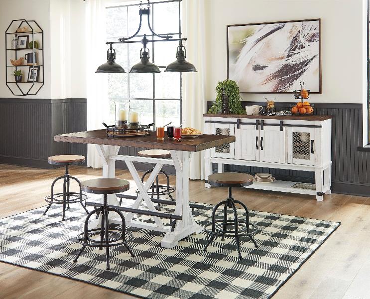 Image of Valebeck - 6 Pc. - Counter Table, 4 Barstools, Server - White
