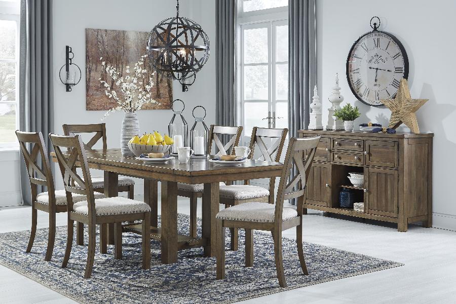 Image of Moriville - 8 Pc. - Extension Table, 6 Side Chairs, Server - Dark Gray
