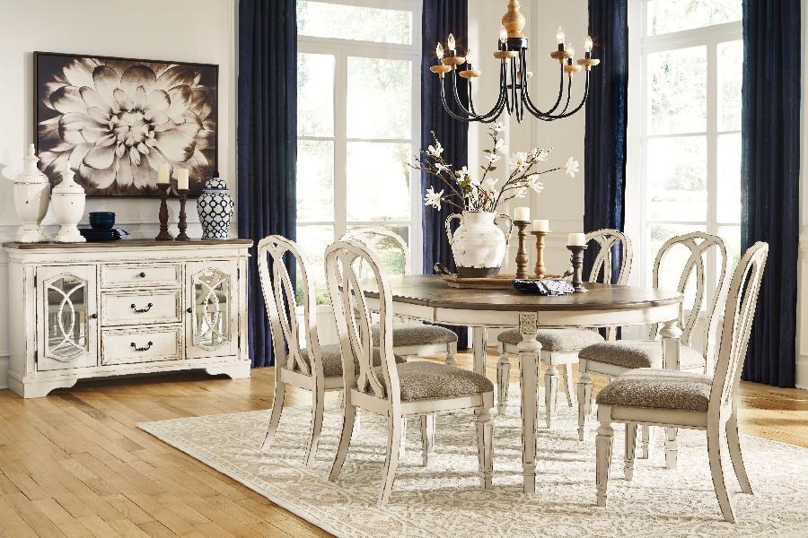 Image of Realyn - 8 Pc. - Extension Table, 6 Ribbon Back Side Chairs, Server - White