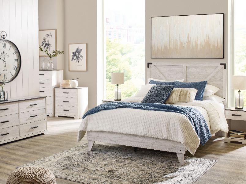 Image of Shawburn - 5 Piece - Dresser, Full Panel Platform Bed, 2 Nightstands - White / Black / Gray