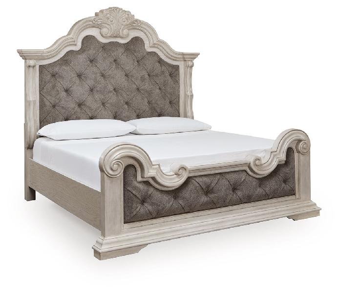Image of Bruchandi - King Upholstered Panel Bed - Antique White