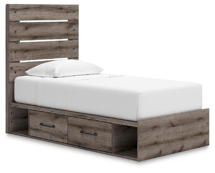 Image of Graystorm - Twin Panel Bed With Storage - Brown Gray