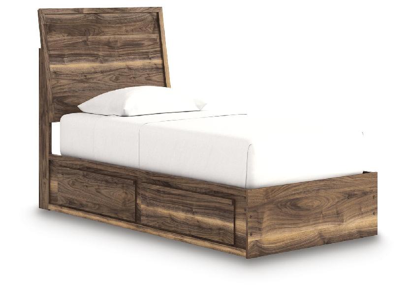 Image of Chirason - Twin Panel Bed With Storage - Brown