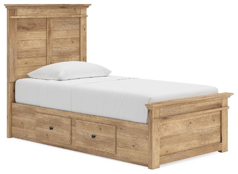 Image of Makidern - Twin Panel Storage Bed With Under Bed Storage Unit - Tan