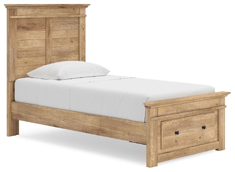 Image of Makidern - Twin Panel Storage Bed With Storage Footboard - Tan