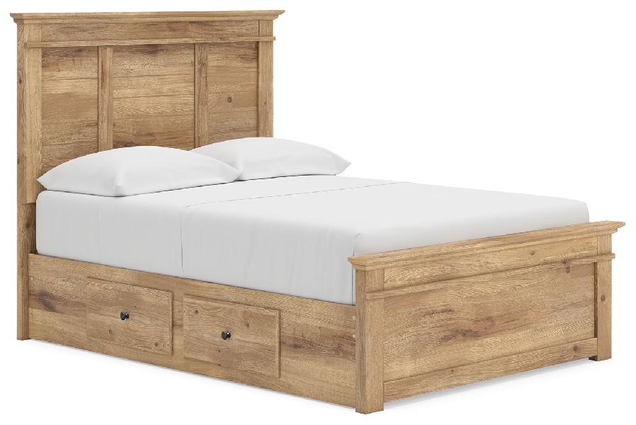 Image of Makidern - Full Panel Storage Bed With 2 Under Bed Storage Units - Tan