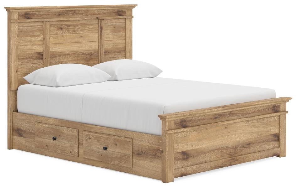 Image of Makidern - Queen Panel Storage Bed With Under Bed Storage Unit - Tan