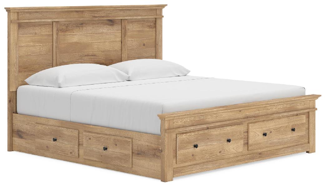 Image of Makidern - King Panel Storage Bed With 2 Under Bed Storage Units And Storage Footboard - Tan
