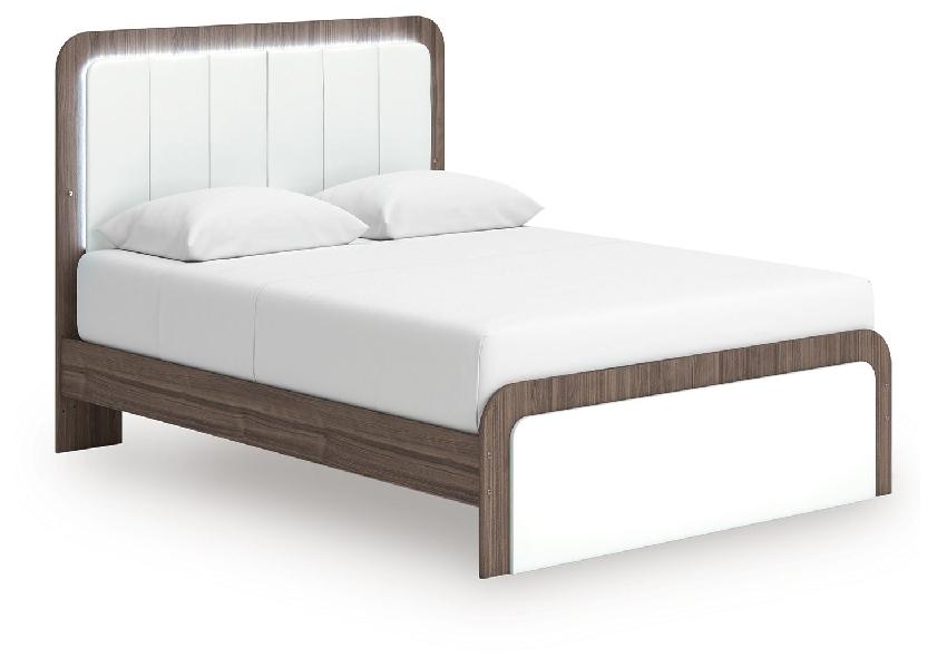 Image of Kendanport - Queen Upholstered Bed - White / Brown
