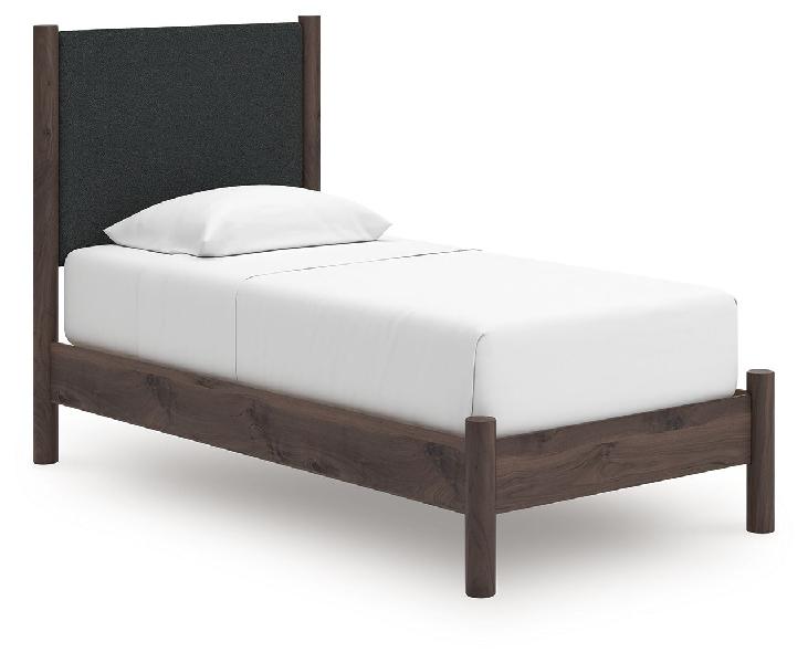 Image of Pamytta - Twin Upholstered Panel Platform Bed - Brown