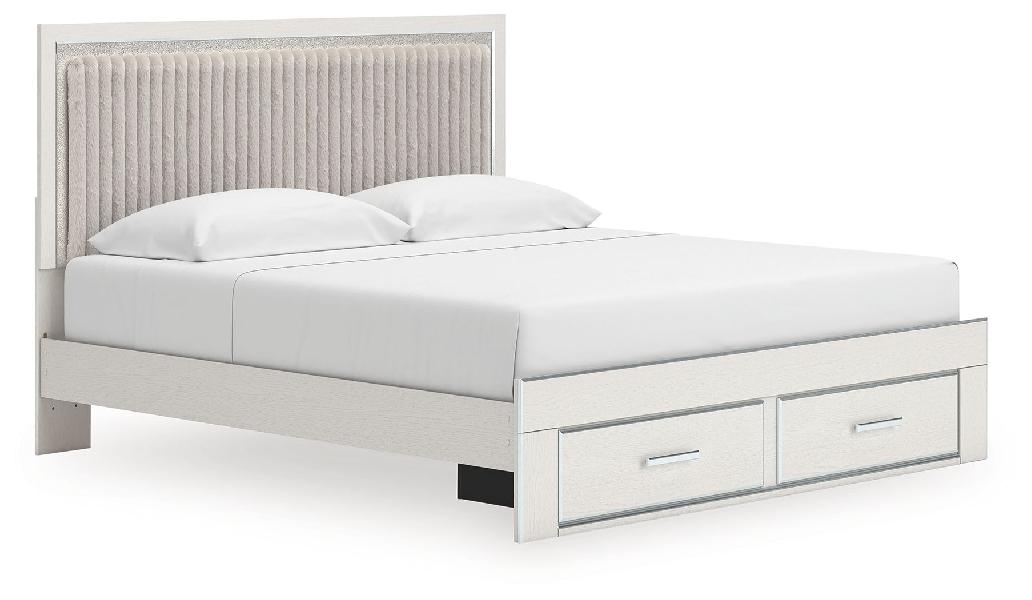 Image of Zuraleus - King Upholstered Panel Platform Storage Bed - White