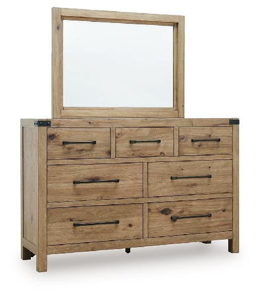 Image of Ridgester - Dresser And Mirror - Light Brown