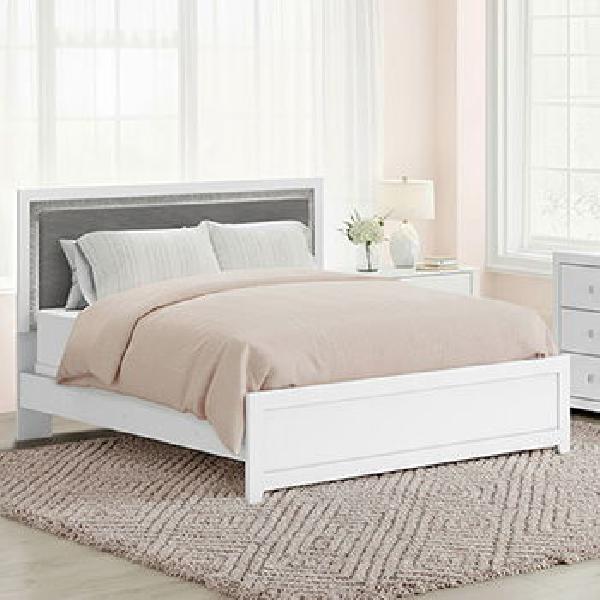 Image of Maeling - Twin Upholstered Panel Headboard - White / Gray