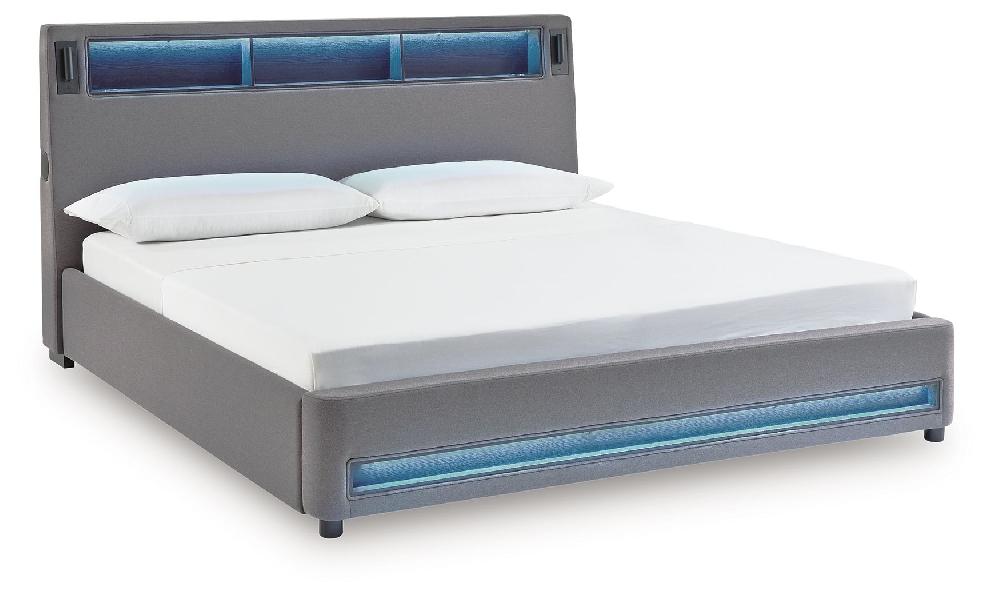 Image of Verishaw - King Upholstered Bed With Wireless Audio - Gray