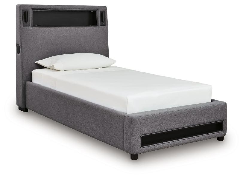 Image of Verishaw - Twin Upholstered Bed With Wireless Audio - Gray