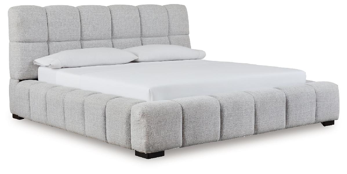 Image of Grendusk - California King Upholstered Bed - Light Gray