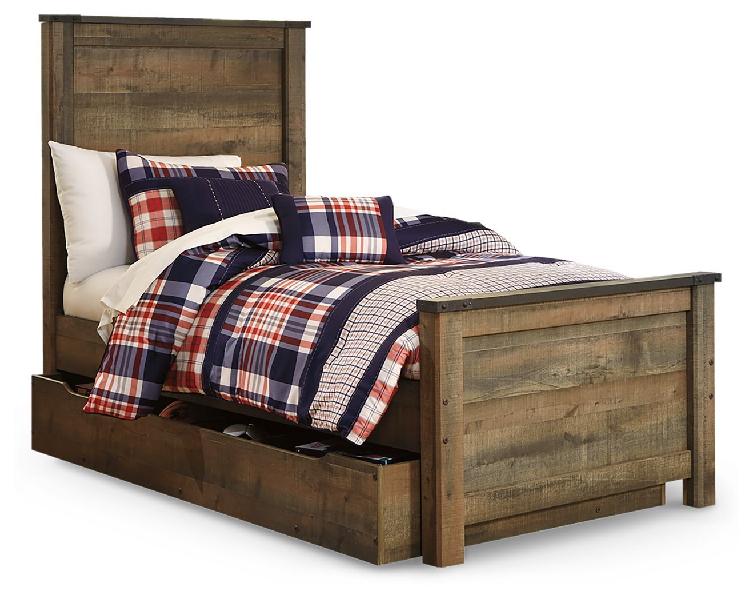 Image of Trinell - Twin Panel Bed With 1 Large Storage Drawer - Brown