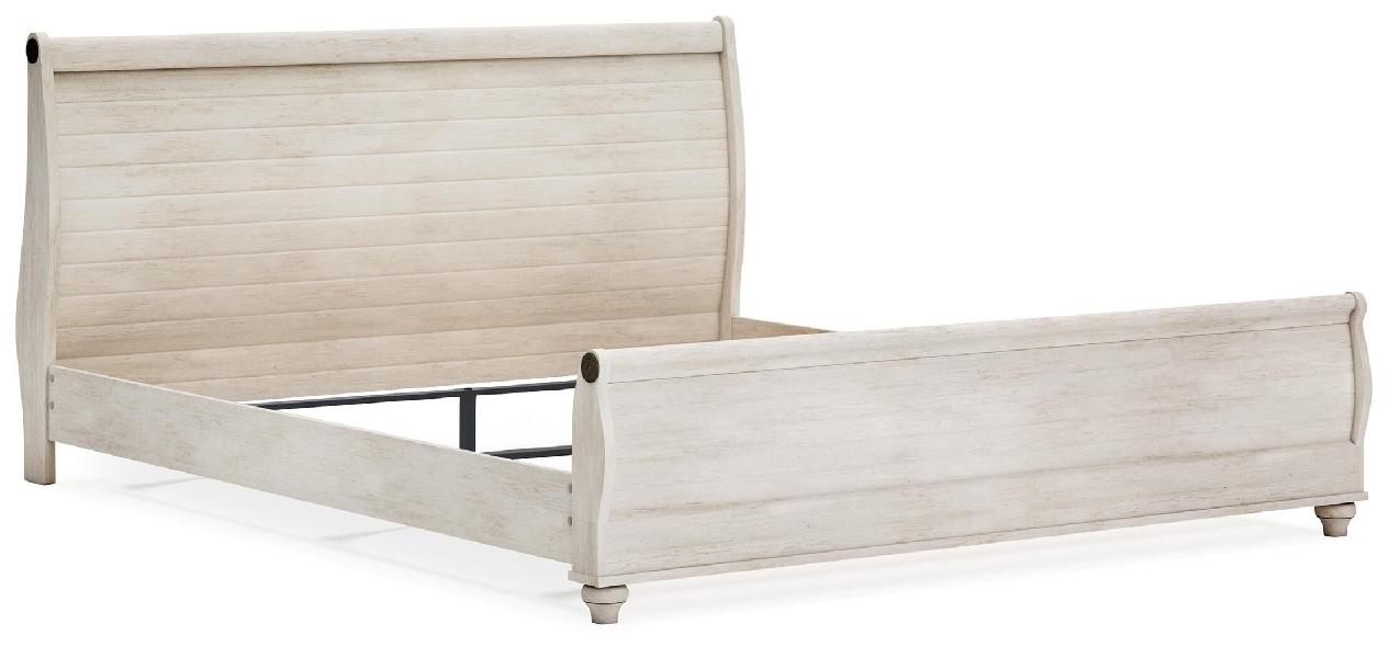 Image of Willowton - Queen Sleigh Bed With Faux Plank Design - Whitewash