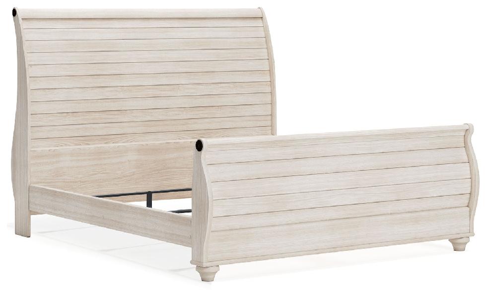Image of Willowton - King Sleigh Bed With Faux Plank Design - Whitewash