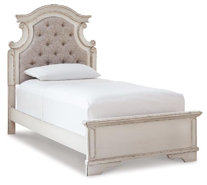 Image of Realyn - Twin Upholstered Panel Bed - Chipped White
