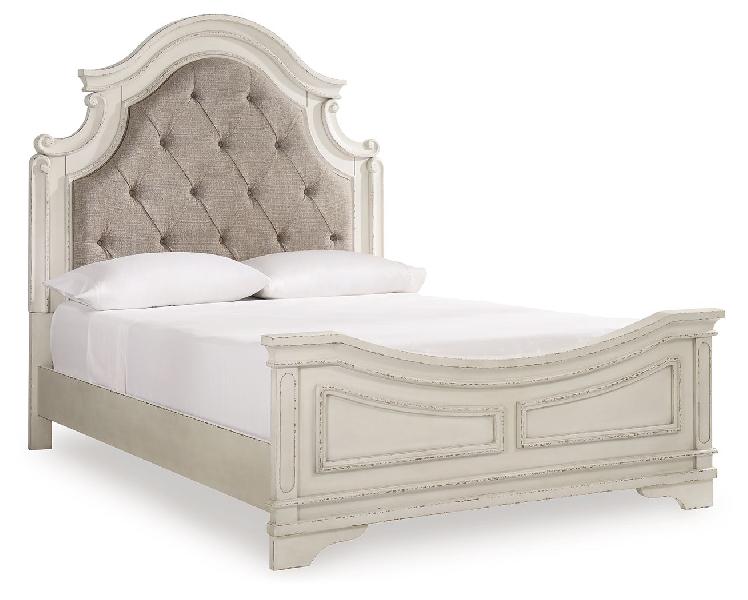 Image of Realyn - Queen Upholstered Panel Bed - Chipped White