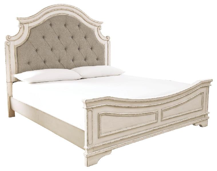 Image of Realyn - King Upholstered Panel Bed - Chipped White