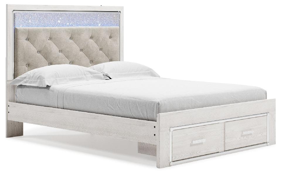 Image of Altyra - Queen Panel Bed With Footboard Storage - White