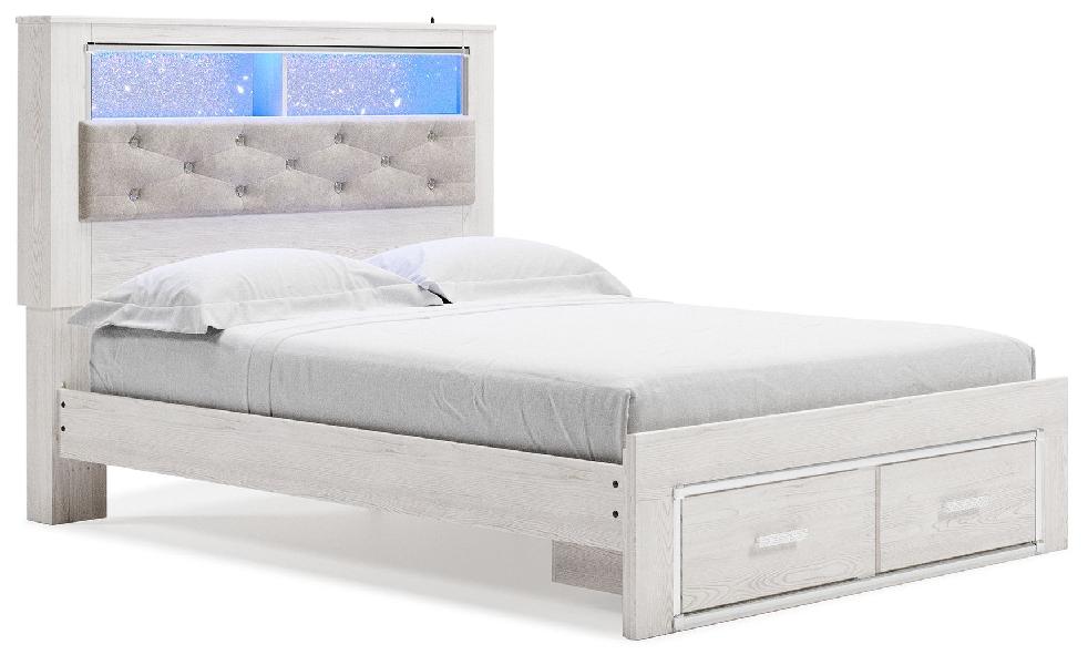 Image of Altyra - Queen Panel Bookcase Bed With Footboard Storage - White