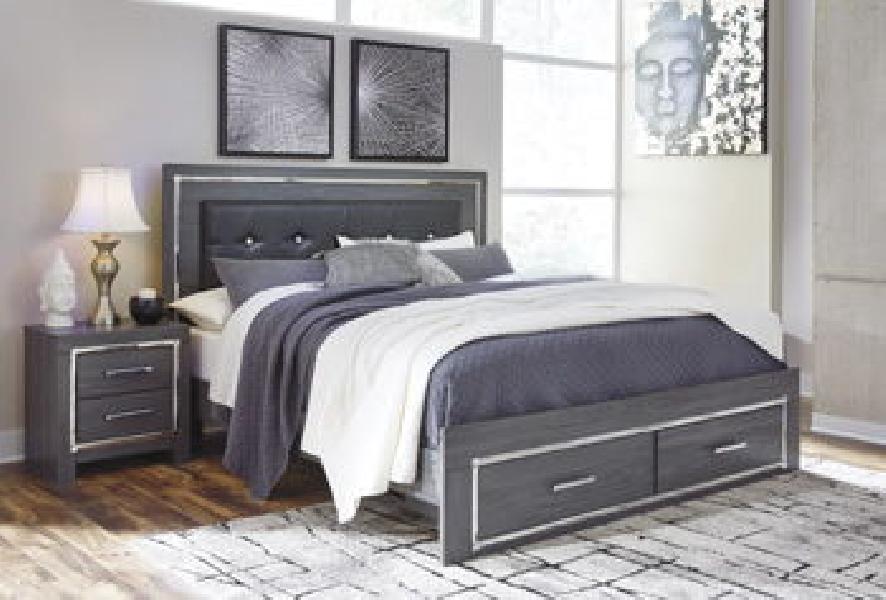 Image of Lodanna - King Platform Bed With 2 Storage Drawers - Gray
